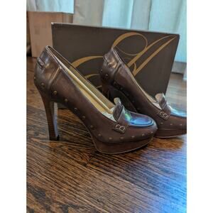 Enzo Angioloni Taupe Leather Studded Pumps NIB